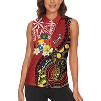 Tonga Ngatu And Australia Aboriginal Women Sleeveless Polo Shirt Tongan Dove And Kangaroo Together LT05 - Polynesian Pride