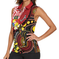 Tonga Ngatu And Australia Aboriginal Women Sleeveless Polo Shirt Tongan Dove And Kangaroo Together LT05 - Polynesian Pride