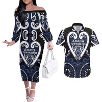 Custom Aotearoa Ngati Tuwharetoa Couples Matching Off The Shoulder Long Sleeve Dress and Hawaiian Shirt Maori Tribal Pattern