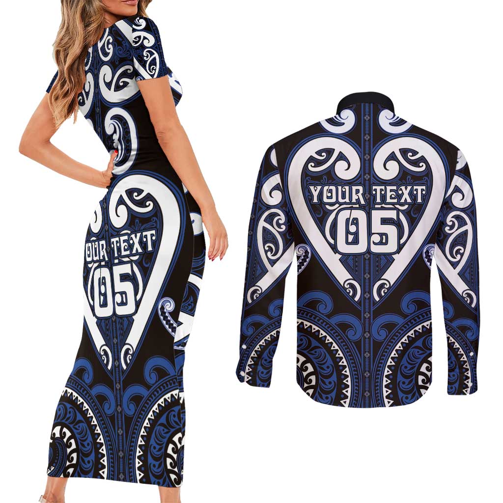 Custom Aotearoa Ngati Tuwharetoa Couples Matching Short Sleeve Bodycon Dress and Long Sleeve Button Shirt Maori Tribal Pattern