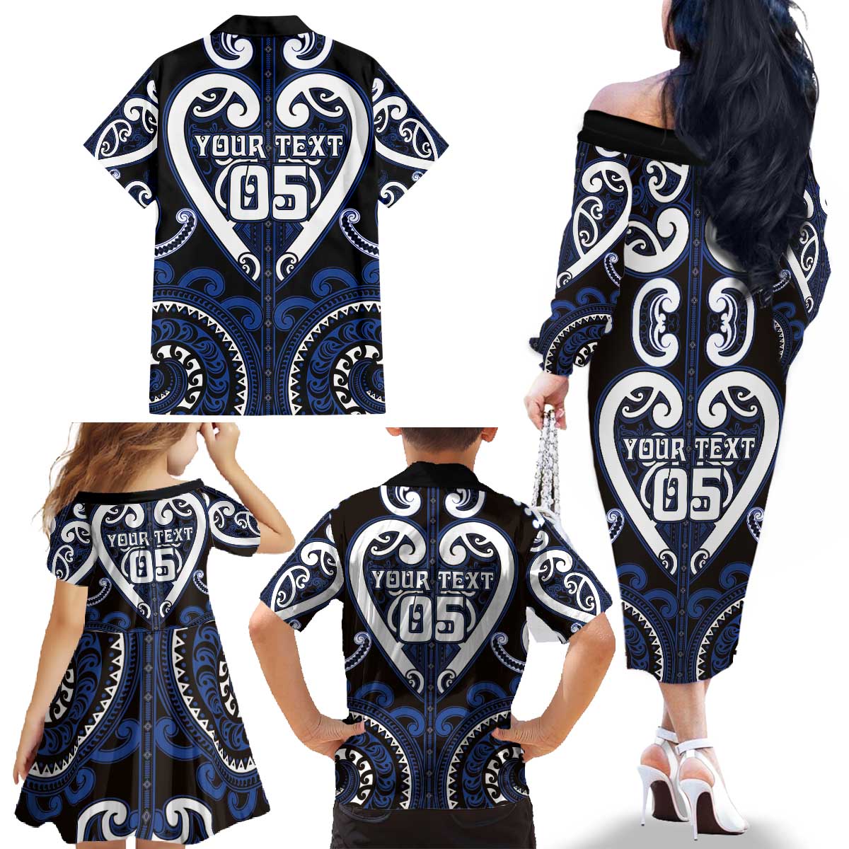 Custom Aotearoa Ngati Tuwharetoa Family Matching Off The Shoulder Long Sleeve Dress and Hawaiian Shirt Maori Tribal Pattern