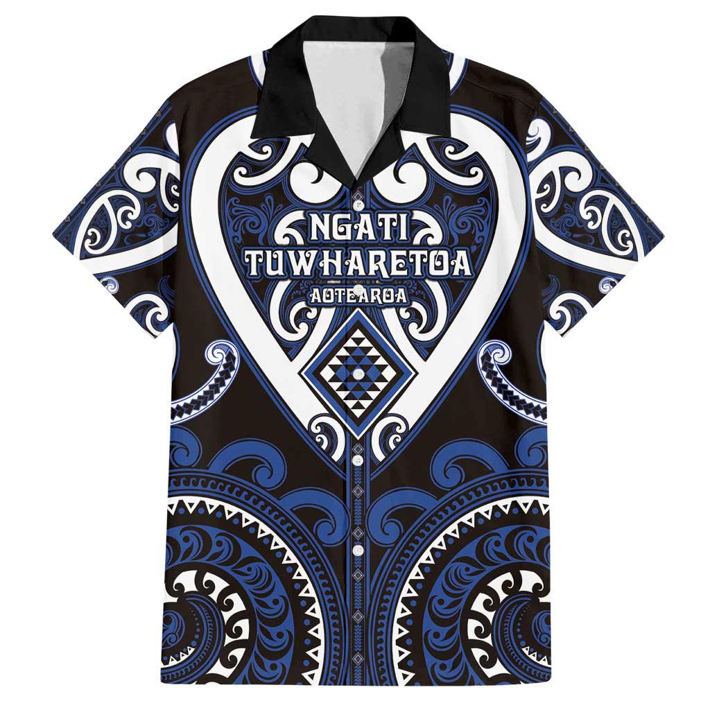 Custom Aotearoa Ngati Tuwharetoa Family Matching Off Shoulder Maxi Dress and Hawaiian Shirt Maori Tribal Pattern LT05 Dad's Shirt - Short Sleeve Navy - Polynesian Pride