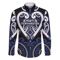 Custom Aotearoa Ngati Tuwharetoa Family Matching Off Shoulder Maxi Dress and Hawaiian Shirt Maori Tribal Pattern LT05 Dad's Shirt - Long Sleeve Navy - Polynesian Pride
