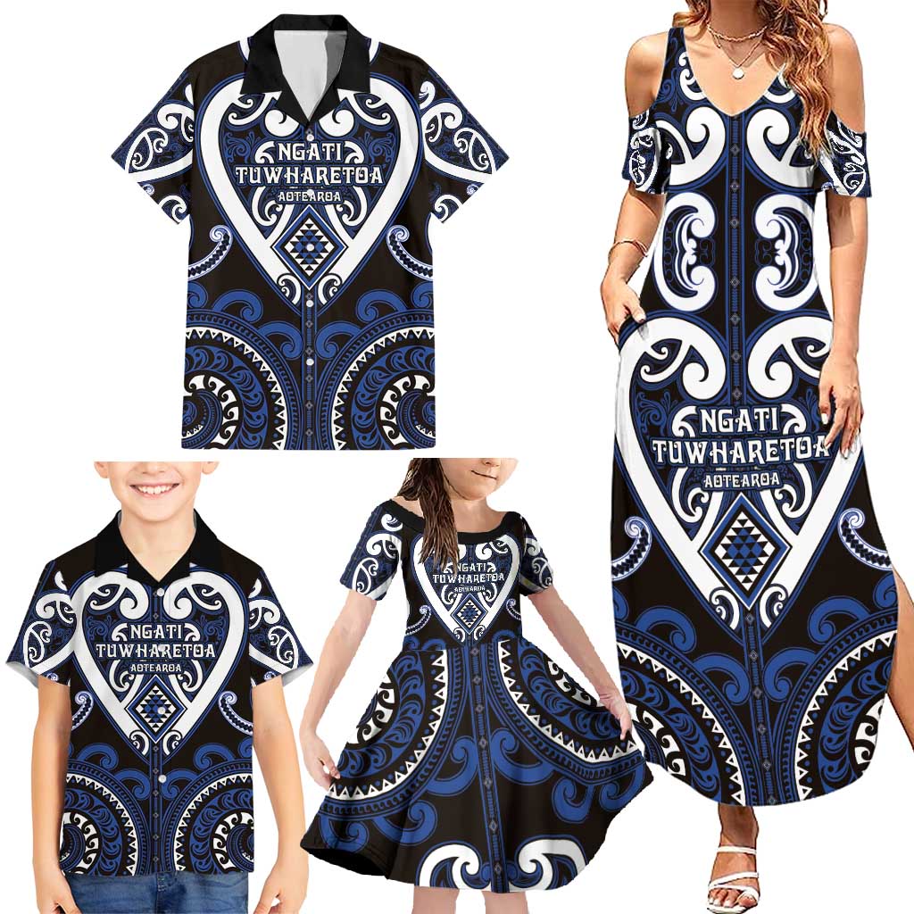 Custom Aotearoa Ngati Tuwharetoa Family Matching Summer Maxi Dress and Hawaiian Shirt Maori Tribal Pattern LT05 - Polynesian Pride
