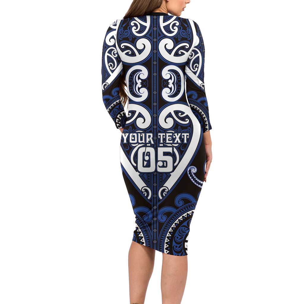 Custom Aotearoa Ngati Tuwharetoa Long Sleeve Bodycon Dress Maori Tribal Pattern