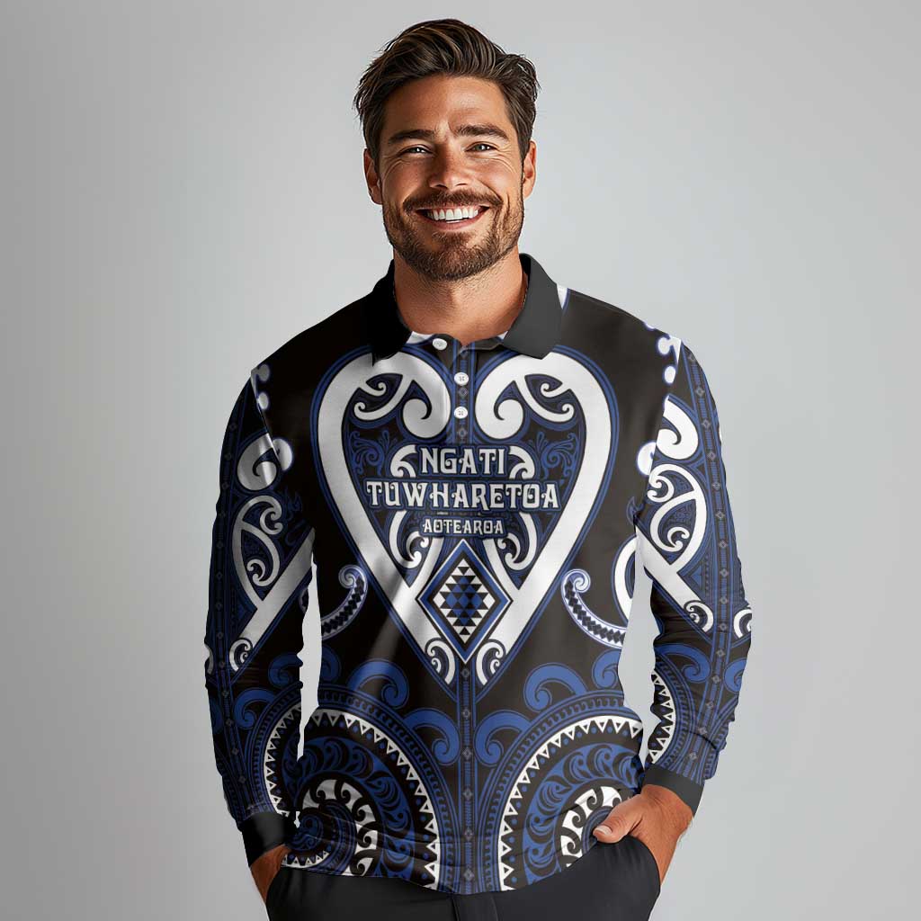 Custom Aotearoa Ngati Tuwharetoa Long Sleeve Polo Shirt Maori Tribal Pattern