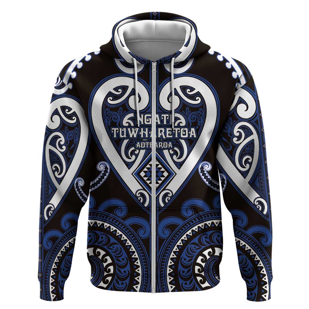 Custom Aotearoa Ngati Tuwharetoa Zip Hoodie Maori Tribal Pattern