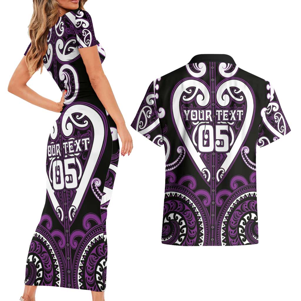 Custom Aotearoa Rangitane Couples Matching Short Sleeve Bodycon Dress and Hawaiian Shirt Maori Tribal Pattern