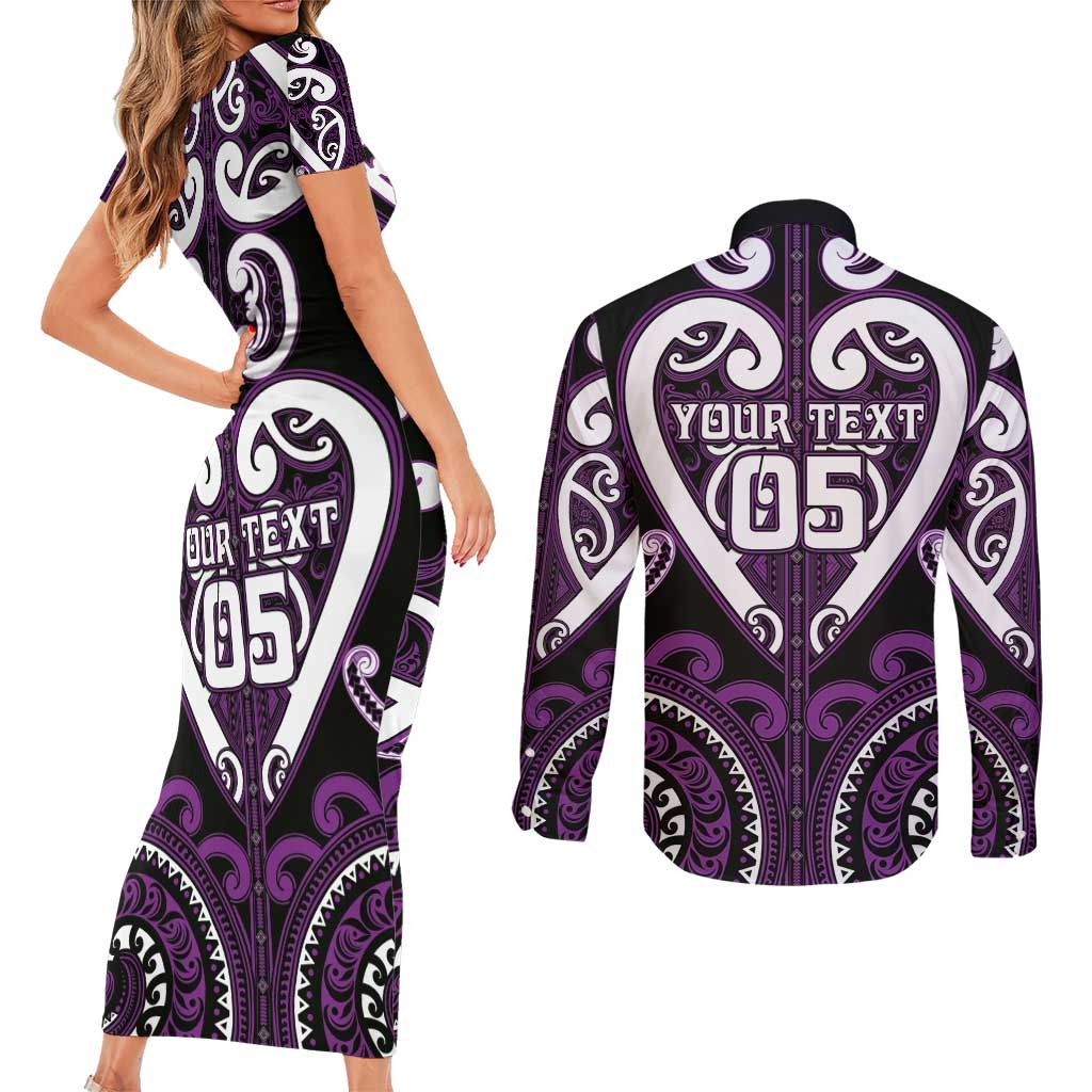 Custom Aotearoa Rangitane Couples Matching Short Sleeve Bodycon Dress and Long Sleeve Button Shirt Maori Tribal Pattern