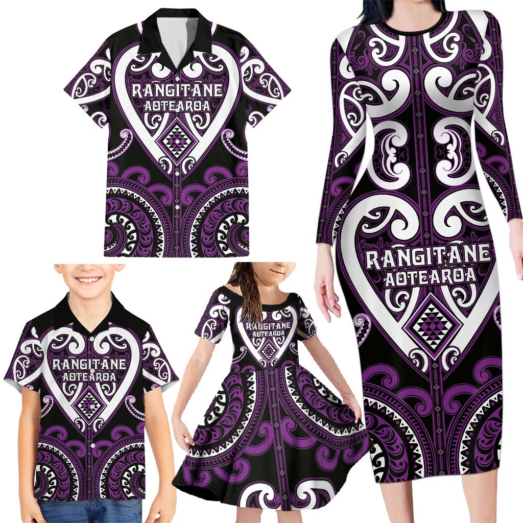 Custom Aotearoa Rangitane Family Matching Long Sleeve Bodycon Dress and Hawaiian Shirt Maori Tribal Pattern