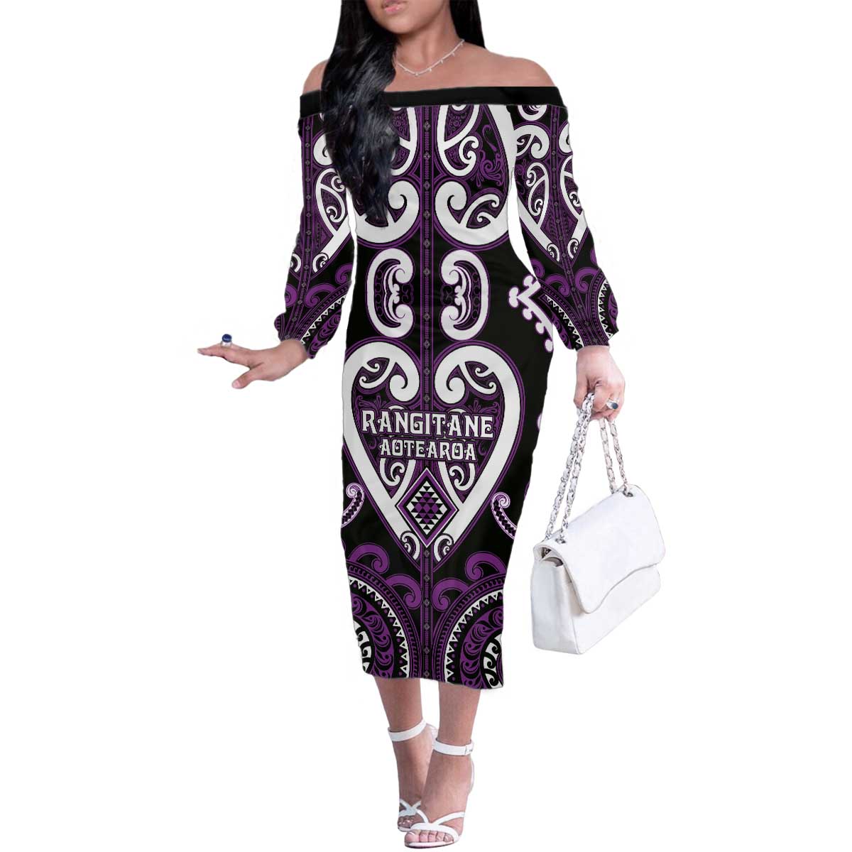Custom Aotearoa Rangitane Family Matching Off The Shoulder Long Sleeve Dress and Hawaiian Shirt Maori Tribal Pattern