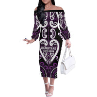 Custom Aotearoa Rangitane Family Matching Off The Shoulder Long Sleeve Dress and Hawaiian Shirt Maori Tribal Pattern