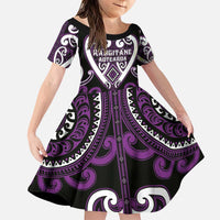 Custom Aotearoa Rangitane Family Matching Puletasi and Hawaiian Shirt Maori Tribal Pattern LT05 Daughter's Dress Purple - Polynesian Pride