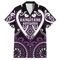 Custom Aotearoa Rangitane Family Matching Puletasi and Hawaiian Shirt Maori Tribal Pattern LT05 Dad's Shirt - Short Sleeve Purple - Polynesian Pride