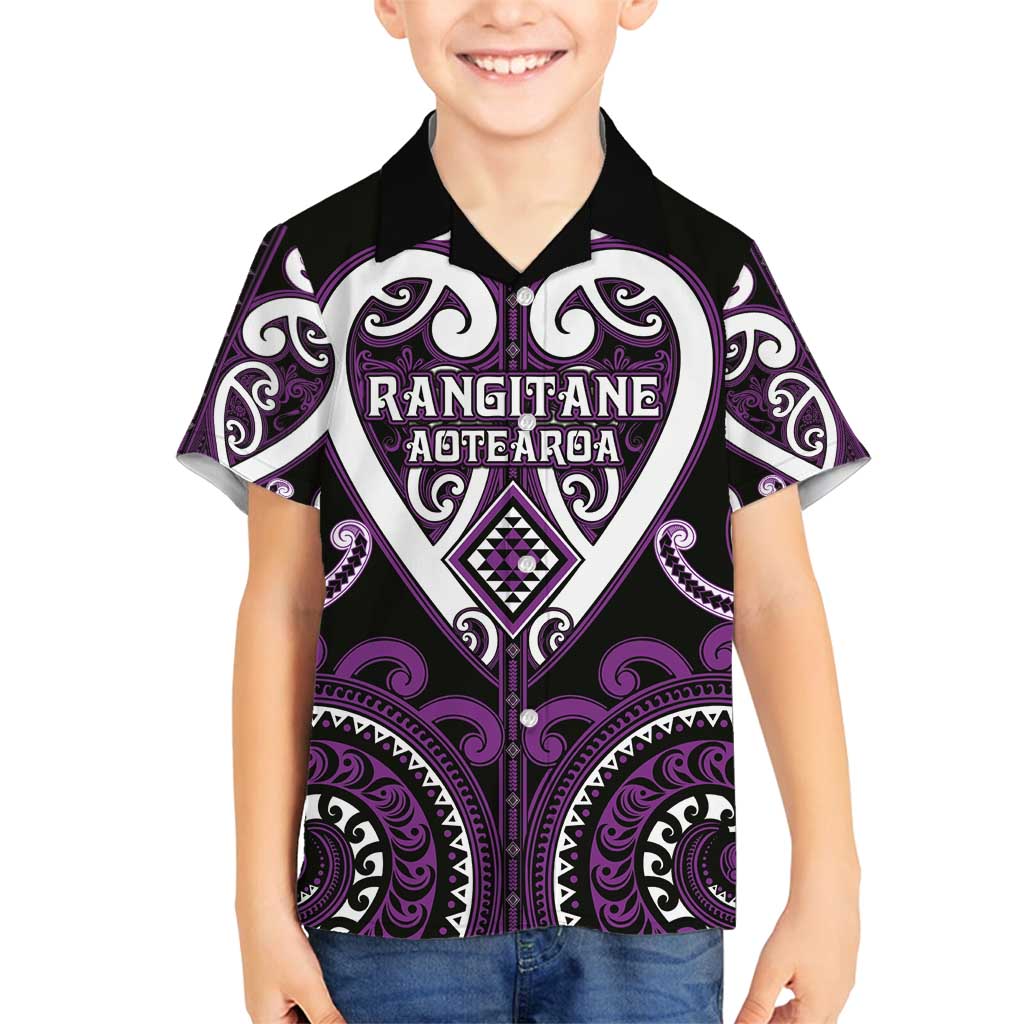 Custom Aotearoa Rangitane Family Matching Puletasi and Hawaiian Shirt Maori Tribal Pattern LT05 Son's Shirt Purple - Polynesian Pride