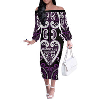 Custom Aotearoa Rangitane Off The Shoulder Long Sleeve Dress Maori Tribal Pattern