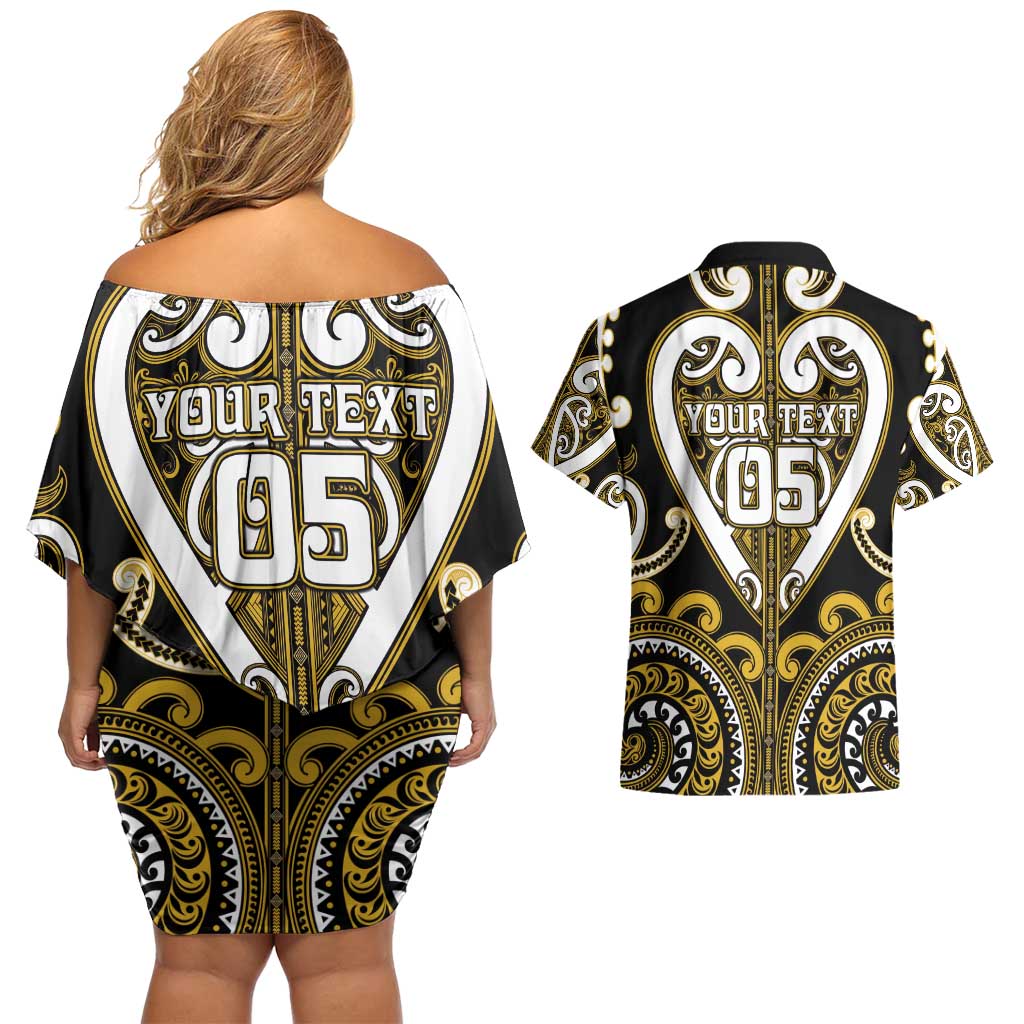 Custom Aotearoa Taranaki Couples Matching Off Shoulder Short Dress and Hawaiian Shirt Maori Tribal Pattern