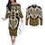 Custom Aotearoa Taranaki Couples Matching Off The Shoulder Long Sleeve Dress and Long Sleeve Button Shirt Maori Tribal Pattern