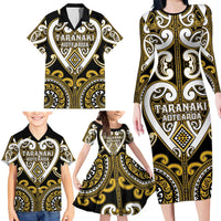 Custom Aotearoa Taranaki Family Matching Long Sleeve Bodycon Dress and Hawaiian Shirt Maori Tribal Pattern