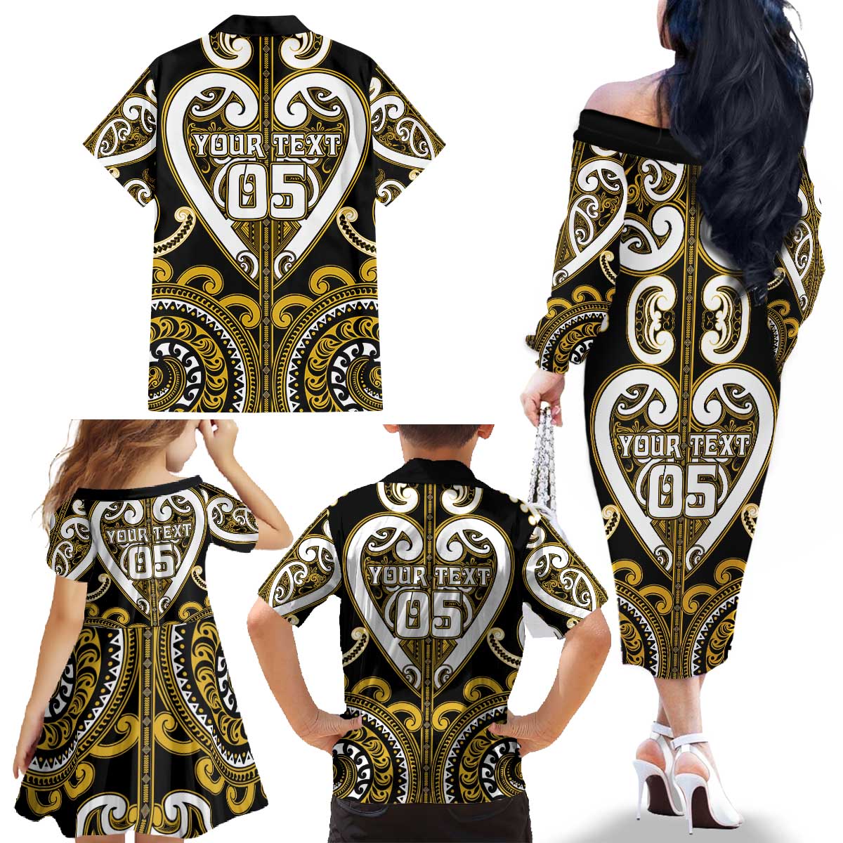 Custom Aotearoa Taranaki Family Matching Off The Shoulder Long Sleeve Dress and Hawaiian Shirt Maori Tribal Pattern