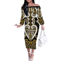 Custom Aotearoa Taranaki Family Matching Off The Shoulder Long Sleeve Dress and Hawaiian Shirt Maori Tribal Pattern