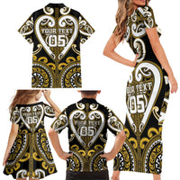 Custom Aotearoa Taranaki Family Matching Short Sleeve Bodycon Dress and Hawaiian Shirt Maori Tribal Pattern