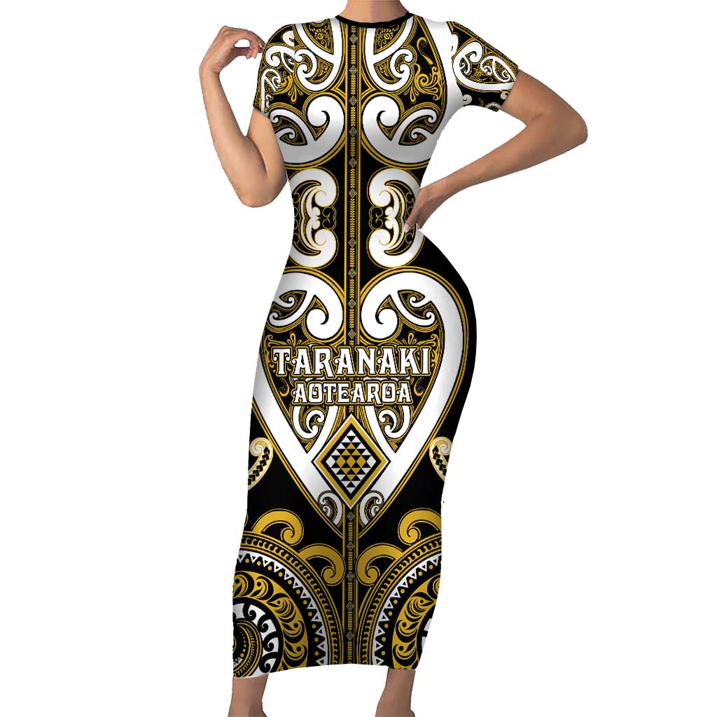 Custom Aotearoa Taranaki Family Matching Short Sleeve Bodycon Dress and Hawaiian Shirt Maori Tribal Pattern