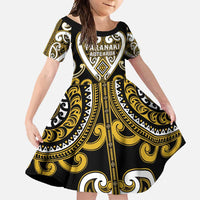 Custom Aotearoa Taranaki Family Matching Summer Maxi Dress and Hawaiian Shirt Maori Tribal Pattern LT05 Daughter's Dress Yellow - Polynesian Pride