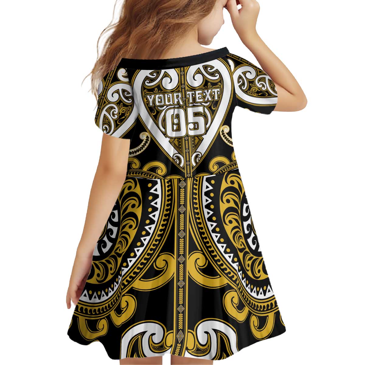 Custom Aotearoa Taranaki Kid Short Sleeve Dress Maori Tribal Pattern