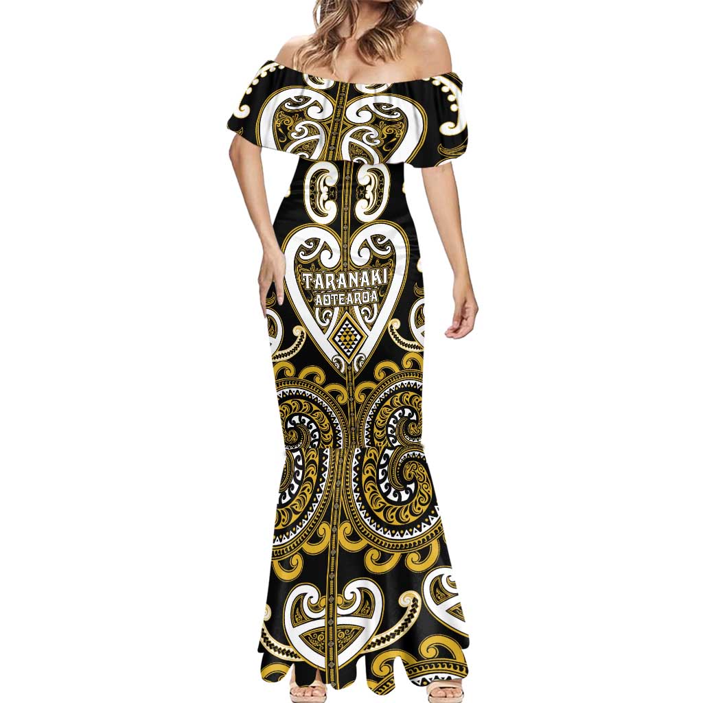 Custom Aotearoa Taranaki Mermaid Dress Maori Tribal Pattern