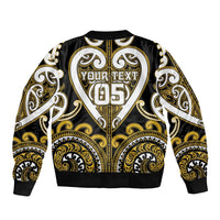 Custom Aotearoa Taranaki Sleeve Zip Bomber Jacket Maori Tribal Pattern
