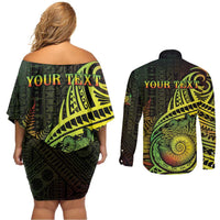 Personalised Fiji Lovoni Day Couples Matching Off Shoulder Short Dress and Long Sleeve Button Shirt 154th Years