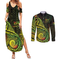 Personalised Fiji Lovoni Day Couples Matching Summer Maxi Dress and Long Sleeve Button Shirt 154th Years