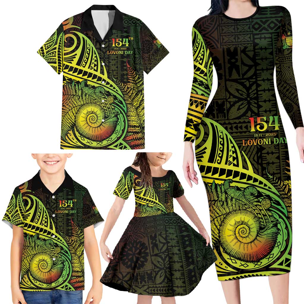 Personalised Fiji Lovoni Day Family Matching Long Sleeve Bodycon Dress and Hawaiian Shirt 154th Years