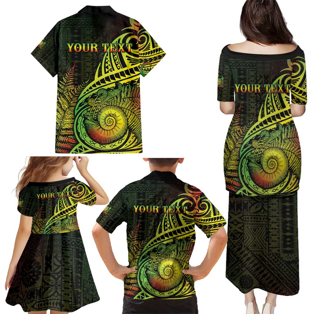 Personalised Fiji Lovoni Day Family Matching Puletasi and Hawaiian Shirt 154th Years