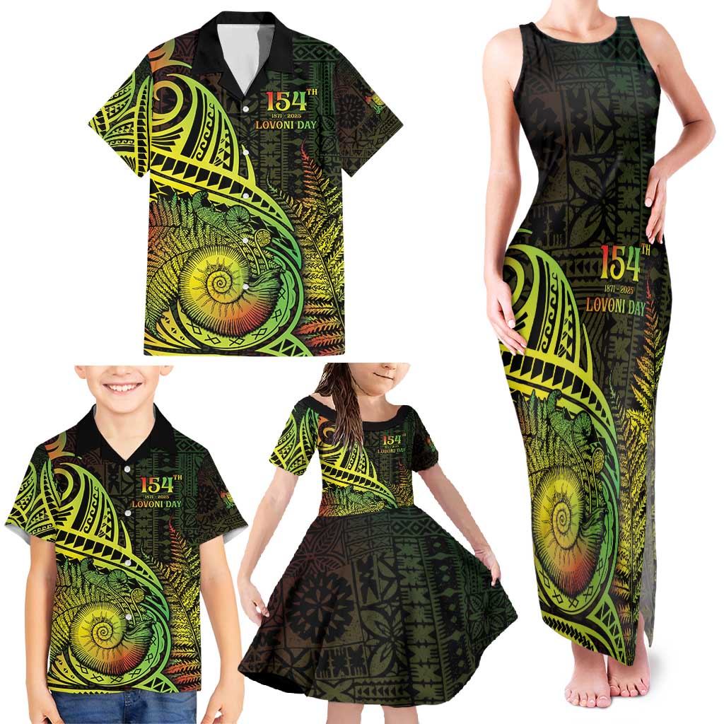 Personalised Fiji Lovoni Day Family Matching Tank Maxi Dress and Hawaiian Shirt 154th Years