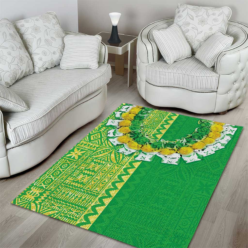 Fiji Lovoni Area Rug Fijian Tapa Salusalu Green Glitter