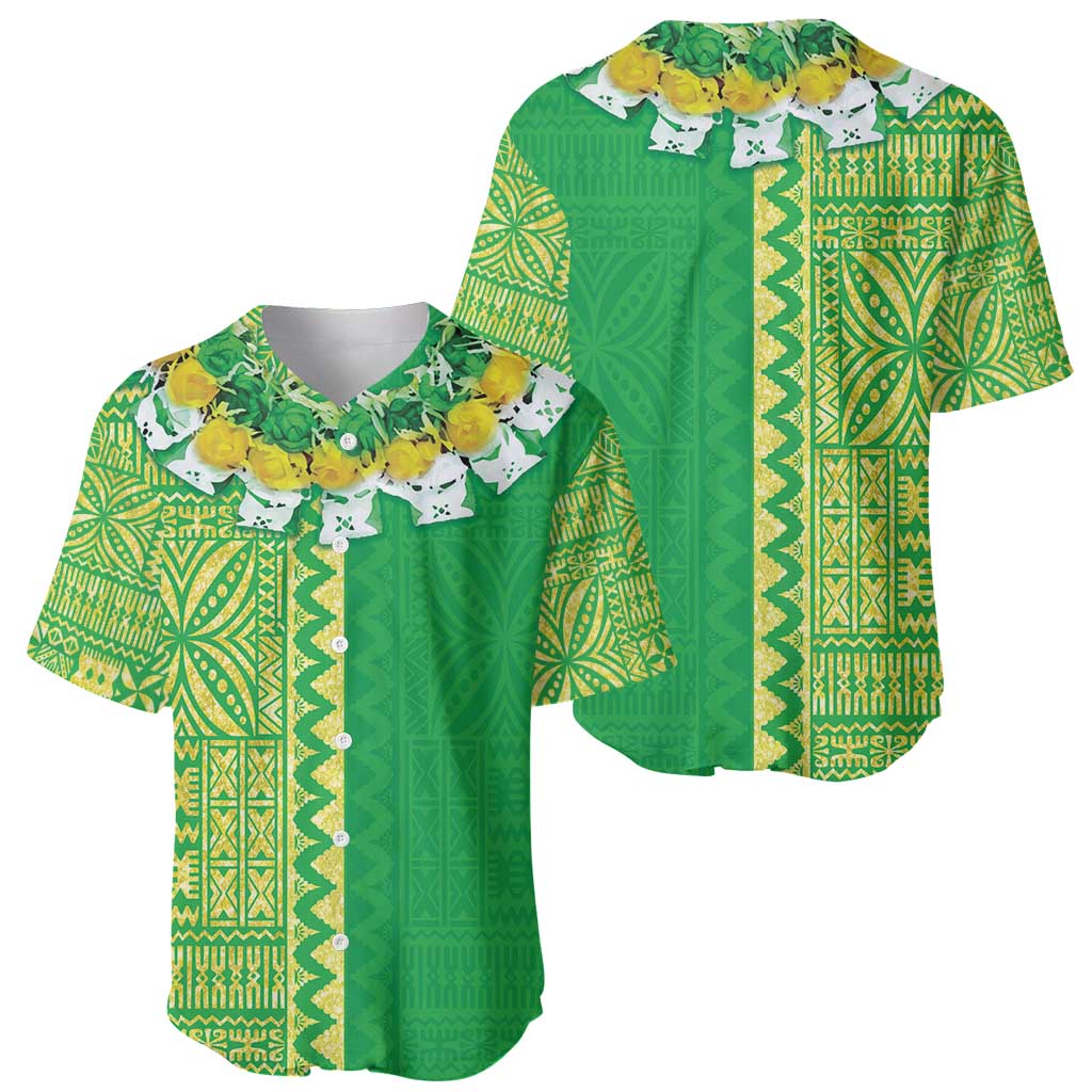 Fiji Lovoni Baseball Jersey Fijian Tapa Salusalu Green Glitter