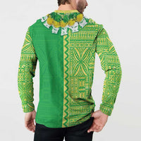Fiji Lovoni Button Sweatshirt Fijian Tapa Salusalu Green Glitter