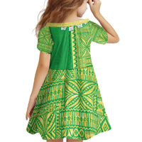 Fiji Lovoni Family Matching Off The Shoulder Long Sleeve Dress and Hawaiian Shirt Fijian Tapa Salusalu Green Glitter