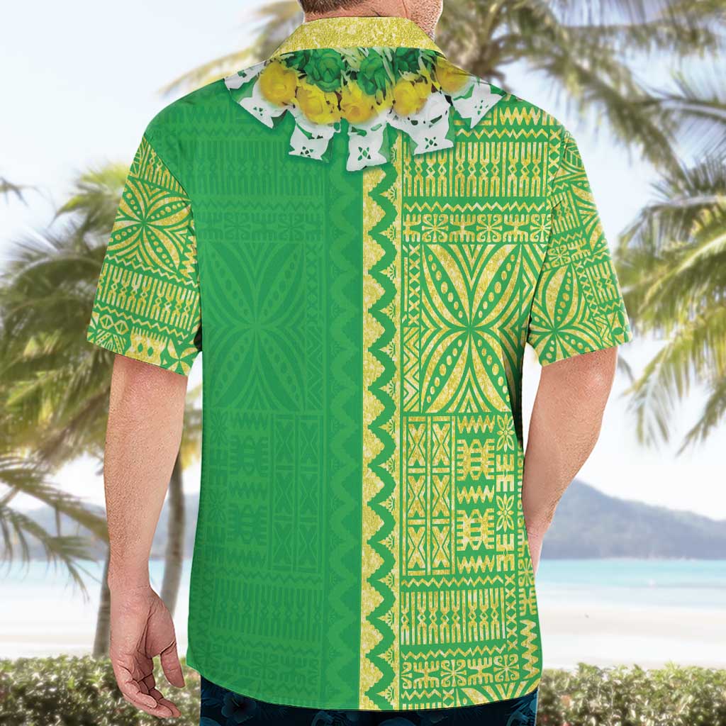 Fiji Lovoni Hawaiian Shirt Fijian Tapa Salusalu Green Glitter