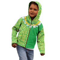 Fiji Lovoni Kid Hoodie Fijian Tapa Salusalu Green Glitter