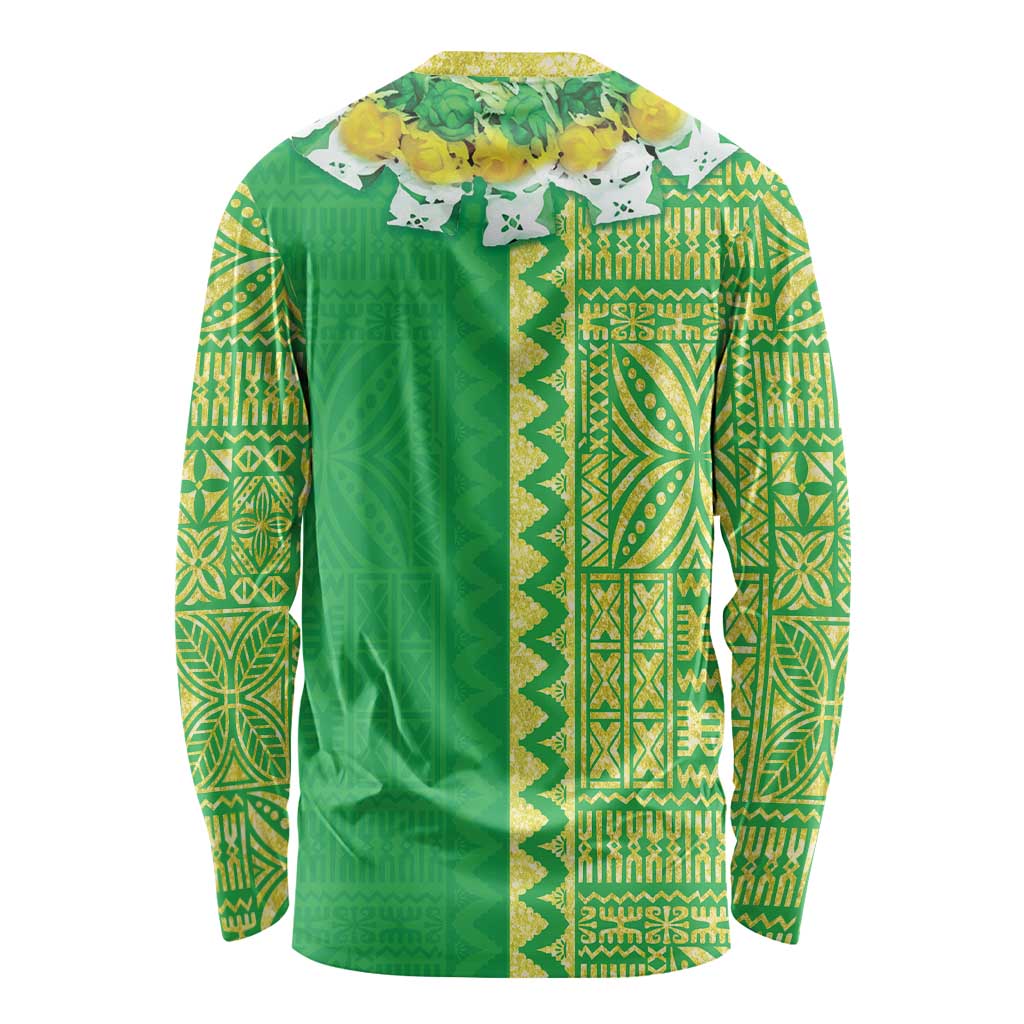 Fiji Lovoni Long Sleeve Shirt Fijian Tapa Salusalu Green Glitter