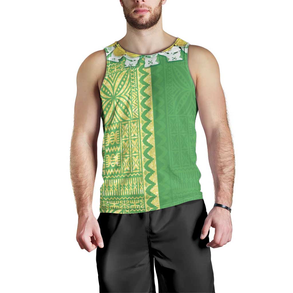 Fiji Lovoni Men Tank Top Fijian Tapa Salusalu Green Glitter