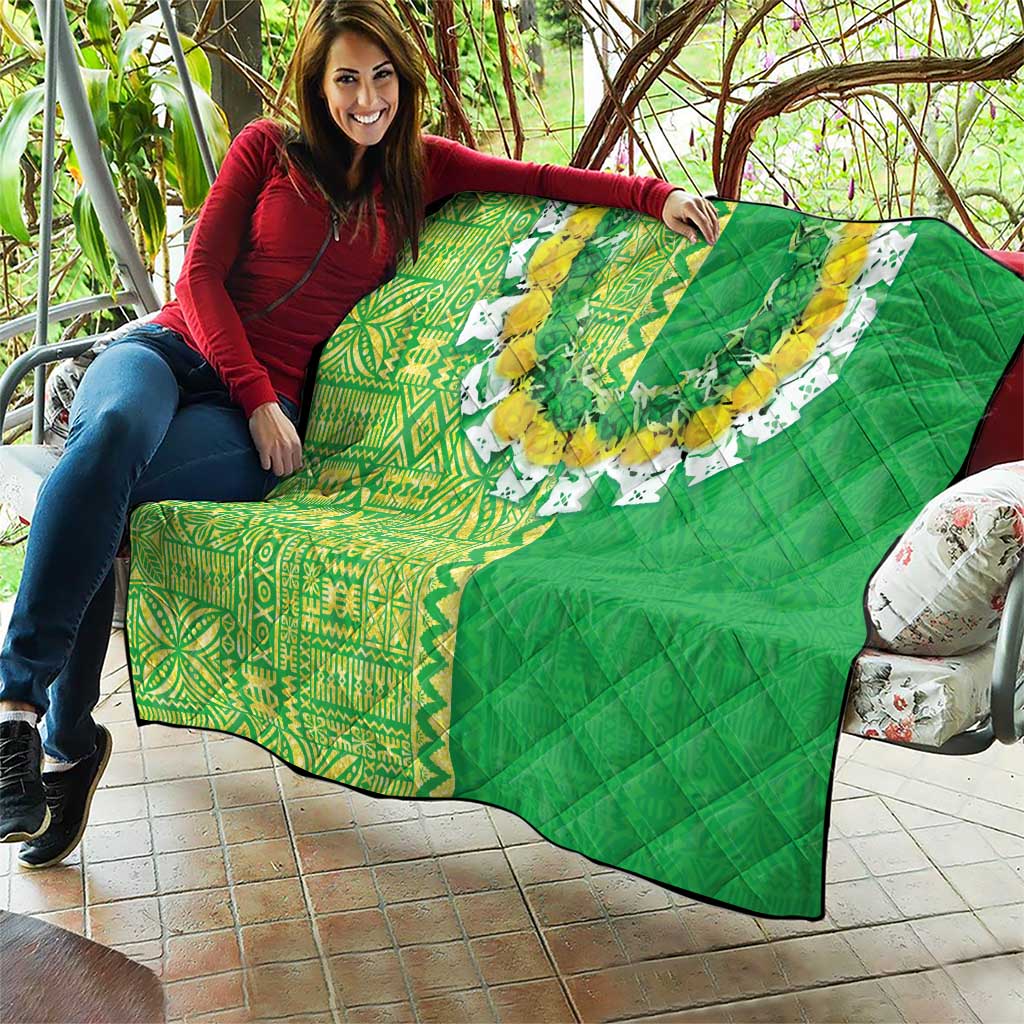 Fiji Lovoni Quilt Fijian Tapa Salusalu Green Glitter