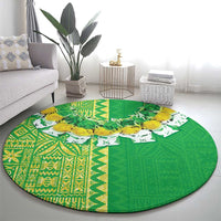 Fiji Lovoni Round Carpet Fijian Tapa Salusalu Green Glitter