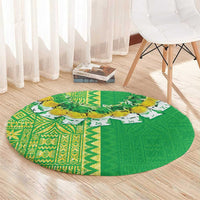 Fiji Lovoni Round Carpet Fijian Tapa Salusalu Green Glitter