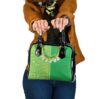 Fiji Lovoni Shoulder Handbag Fijian Tapa Salusalu Green Glitter