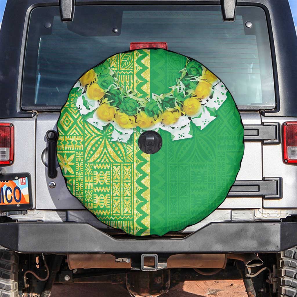 Fiji Lovoni Spare Tire Cover Fijian Tapa Salusalu Green Glitter