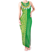 Fiji Lovoni Tank Maxi Dress Fijian Tapa Salusalu Green Glitter